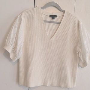 Ann Taylor Sweater Top with Eyelet Sleeves